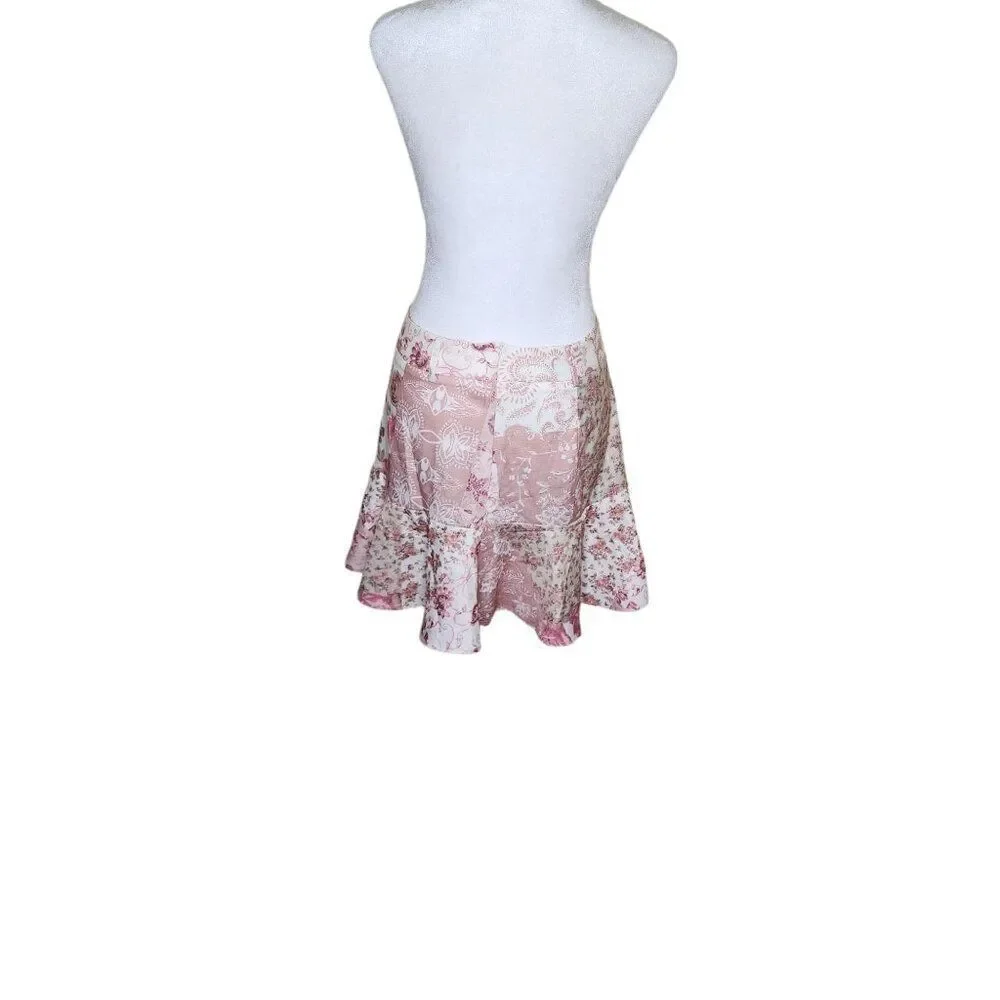 Cider Aline Ruffle Hem Mini Floral Mini Skirt Womens M Pink Cottage Core NEW